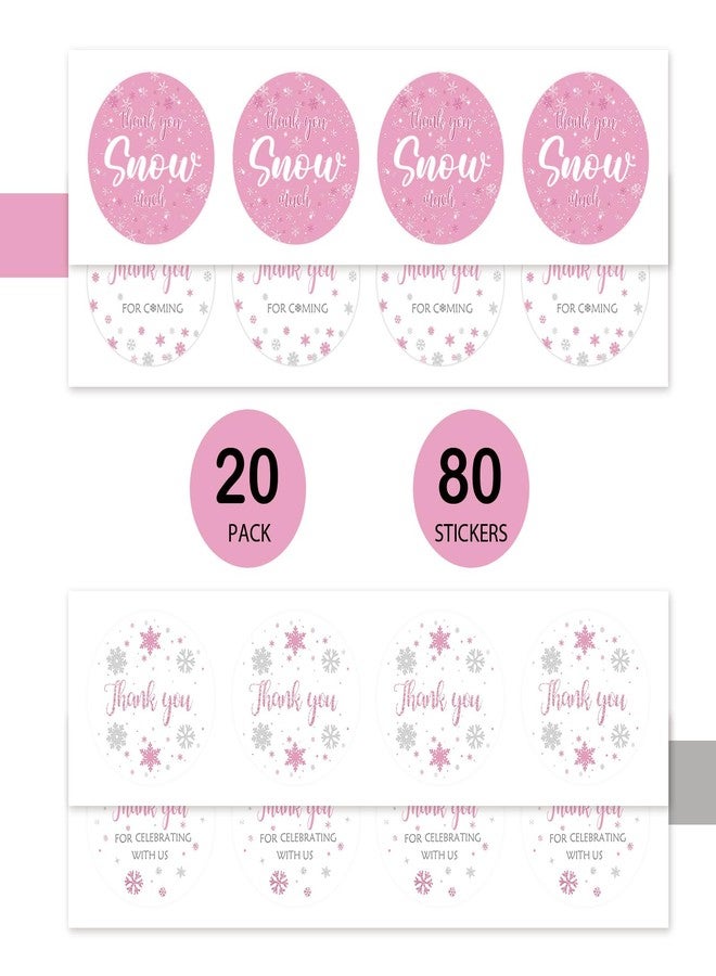FORSHEEP 80pcs Snowflake Thank You Stickers, Thank You Snow Much Round Stickers, Winter Wonderland Labels, Pink Snowflake Round Labels for Winter/Wedding Party Favors - Image 3